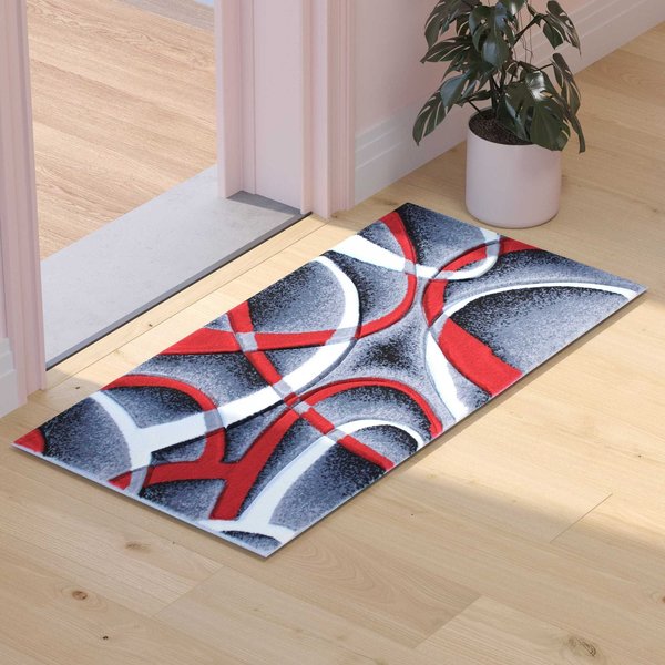 Flash Furniture Red 2' x 3' Modern Plush Abstract Area Rug KP-RG951-23-RD-GG